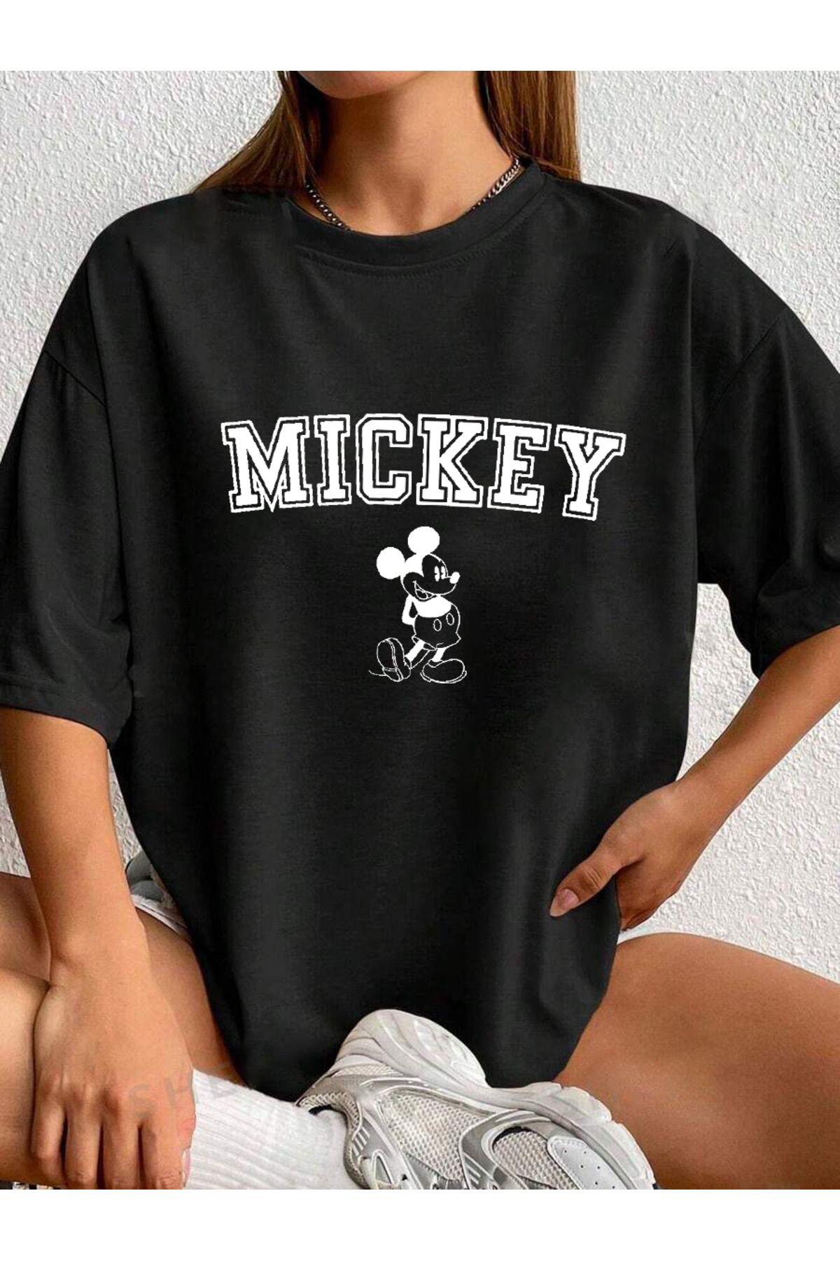 mickey baskılı büyük beden geniş kalıp tshirt serisi oversize curve unisex