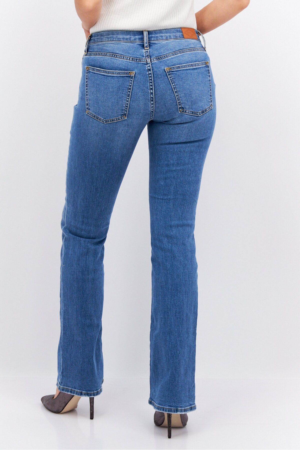 Esprit-Women Bootcut Fit Ripped Stretchable Denim Jean, Washed Blue 3