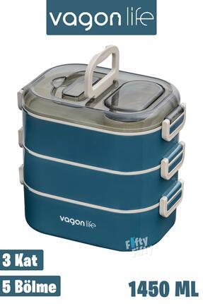 Vagonlife 1450 ML 3 Kat Çelik (2 Kat Kullanılabilir) Bento Lunch Box Yeni Nes...