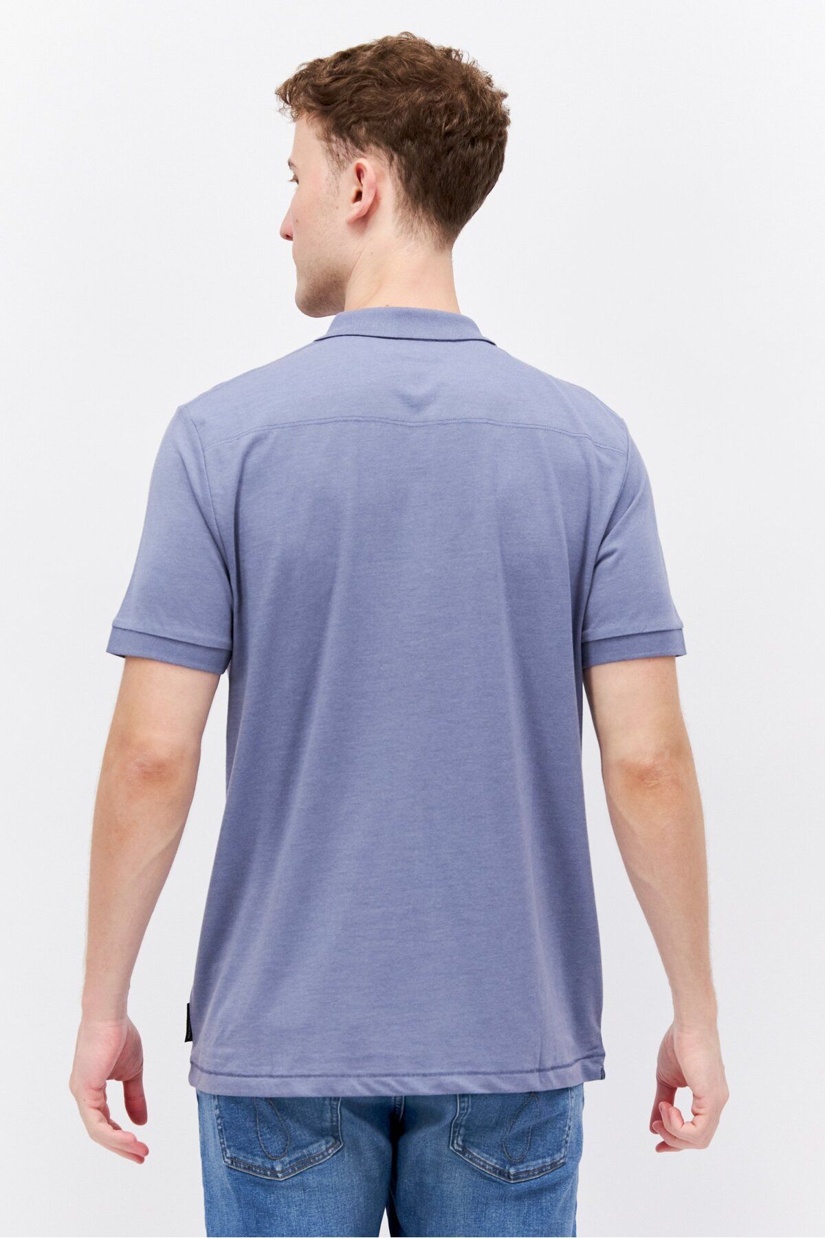 French Connection-Men Regular Fit Brand Logo Short Sleeve Polo Shirts, Slate Blue Melange 3