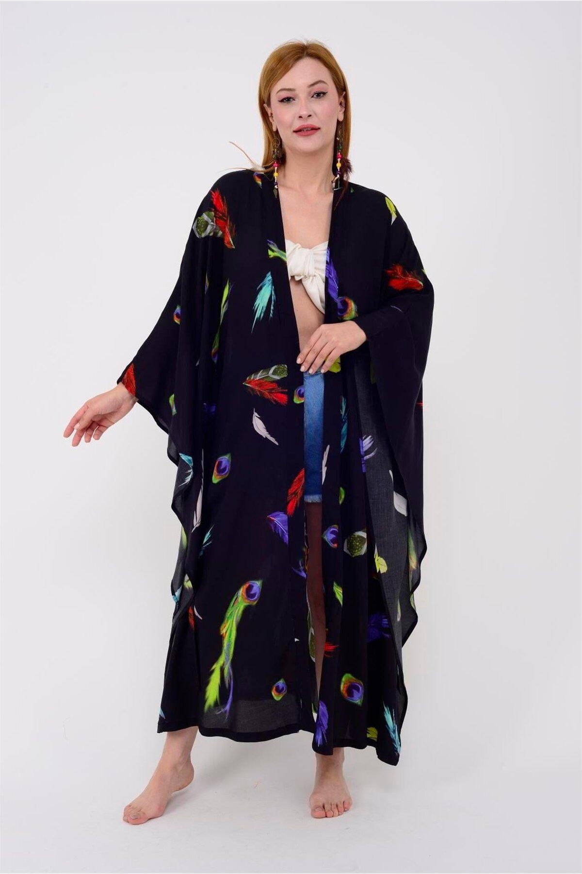 Bohem Stil-SPECIAL DESIGN ASTEK PRINTED BOHO KIMONO - KAFTAN 6