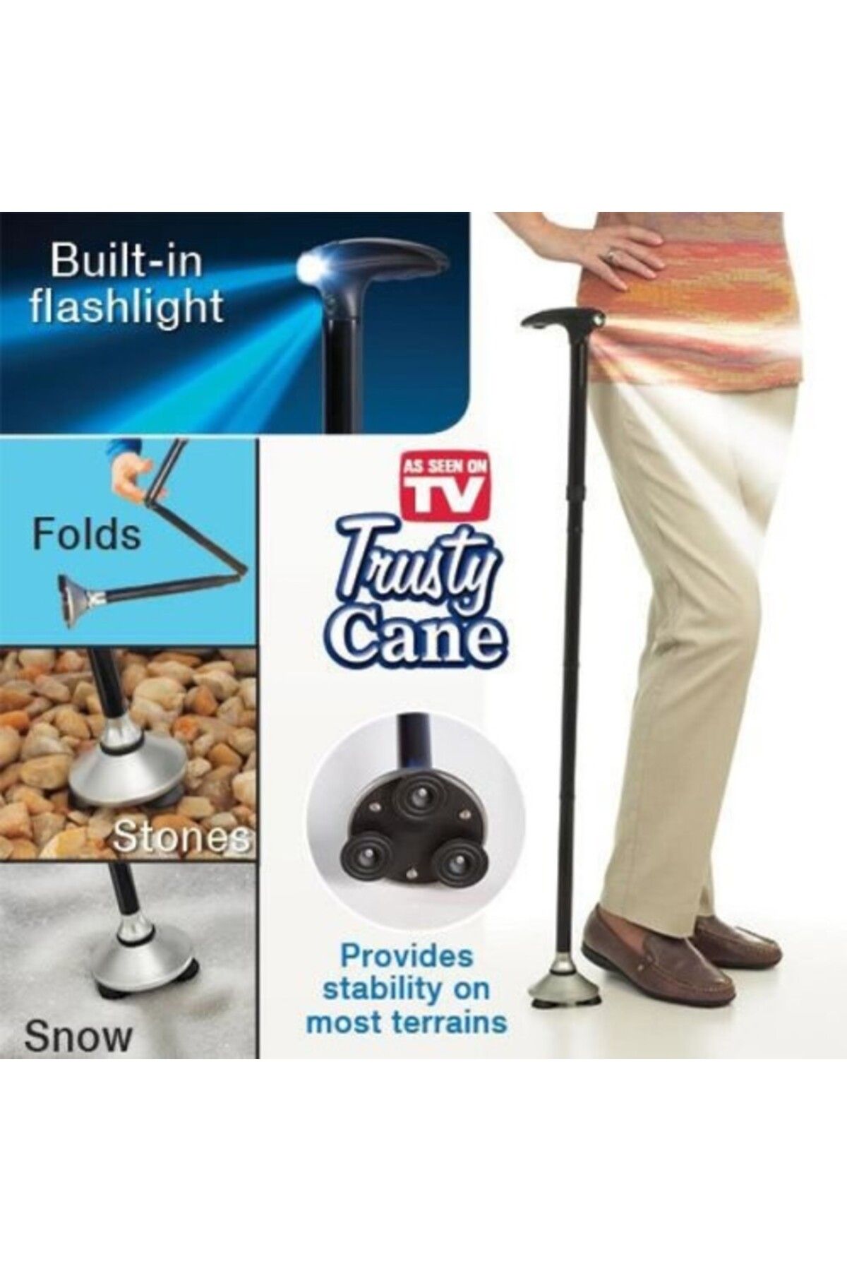 Store Trusty Cane Güvenilir Katlanabilir Işıklı Baston