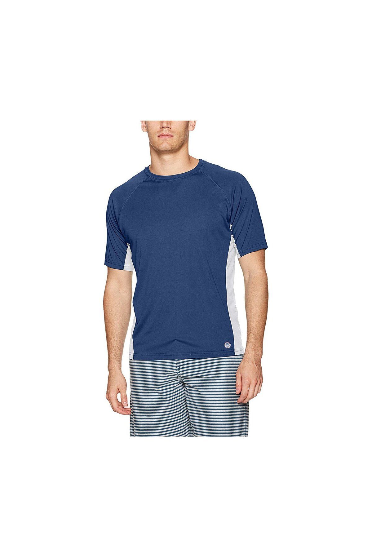 Mr.Swim-Mr. Swim Men Color Block UPF 50 Swim Tee, Navy and White 1