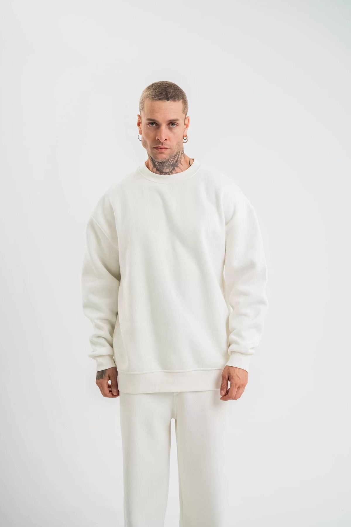 SA Alişveriş Dünyam Uzun Kol Bisiklet Yaka Basic SweatShirt - Beyaz
