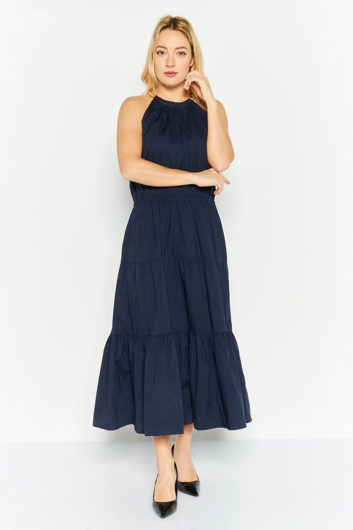 Michael Kors-Women Solid Maxi Dress, Navy 1