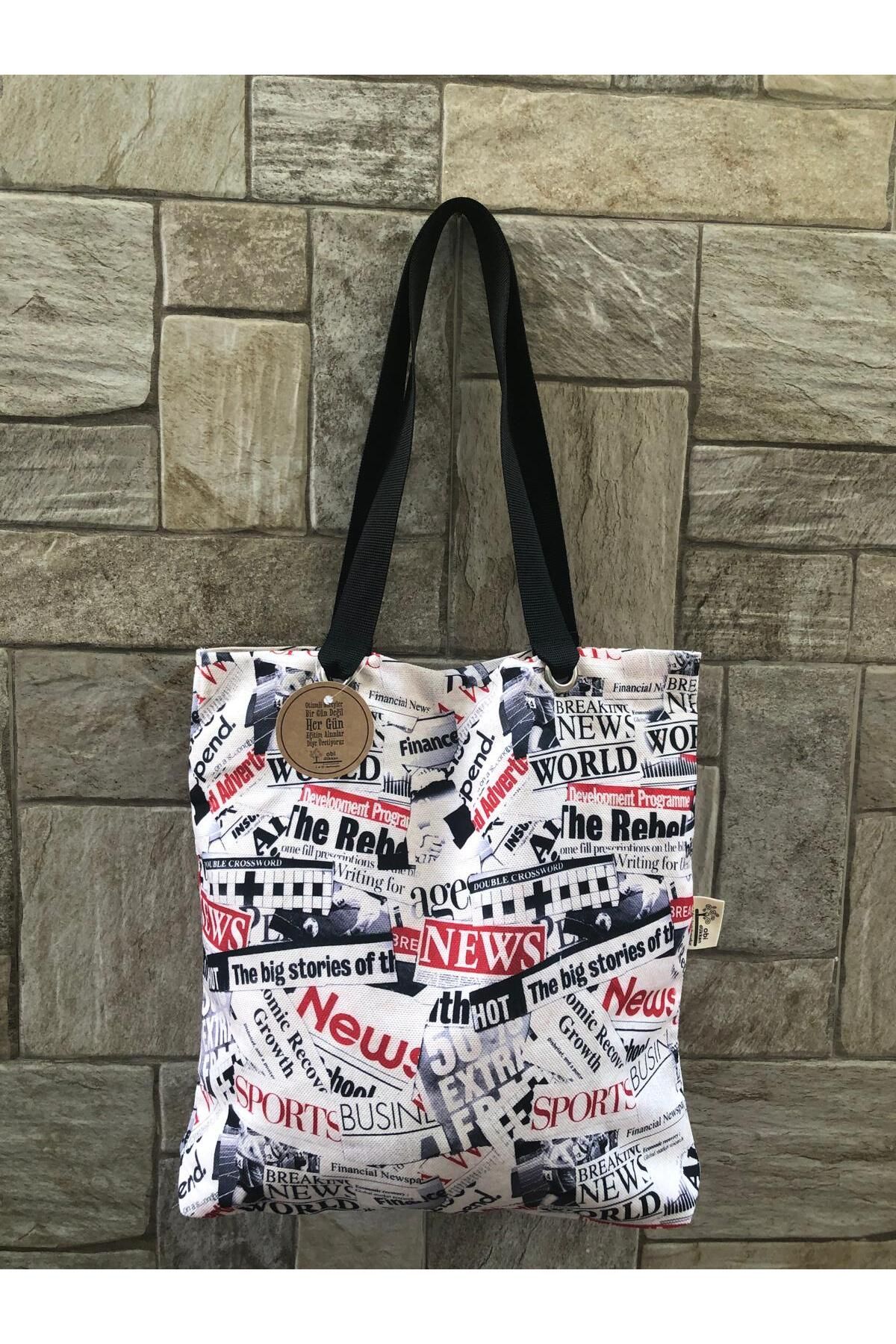 OBİDEV-Newspaper Cuffs Pattern Digital Printing Sleeve Bag-With Small Wallet 2