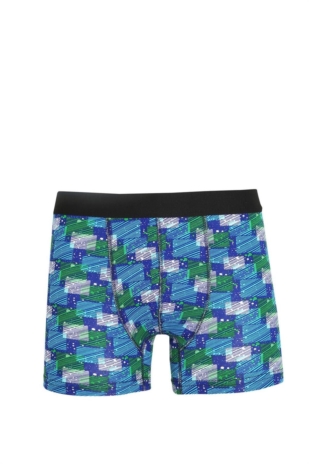 Fashi10 Erkek Penye Likralı Desenli Boxer 40118