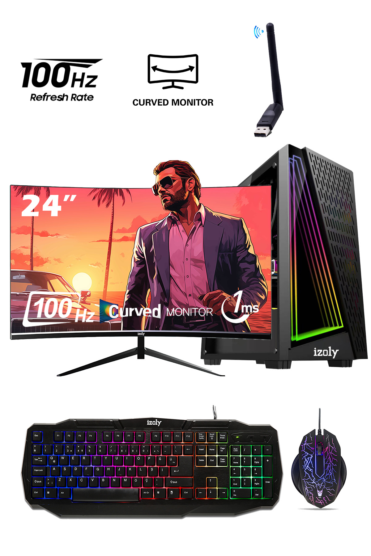 IZOLY Box Iı I3-10100f 8gb 256 M.2 4gb Rx550 24'' Oyun Bilgisayarı