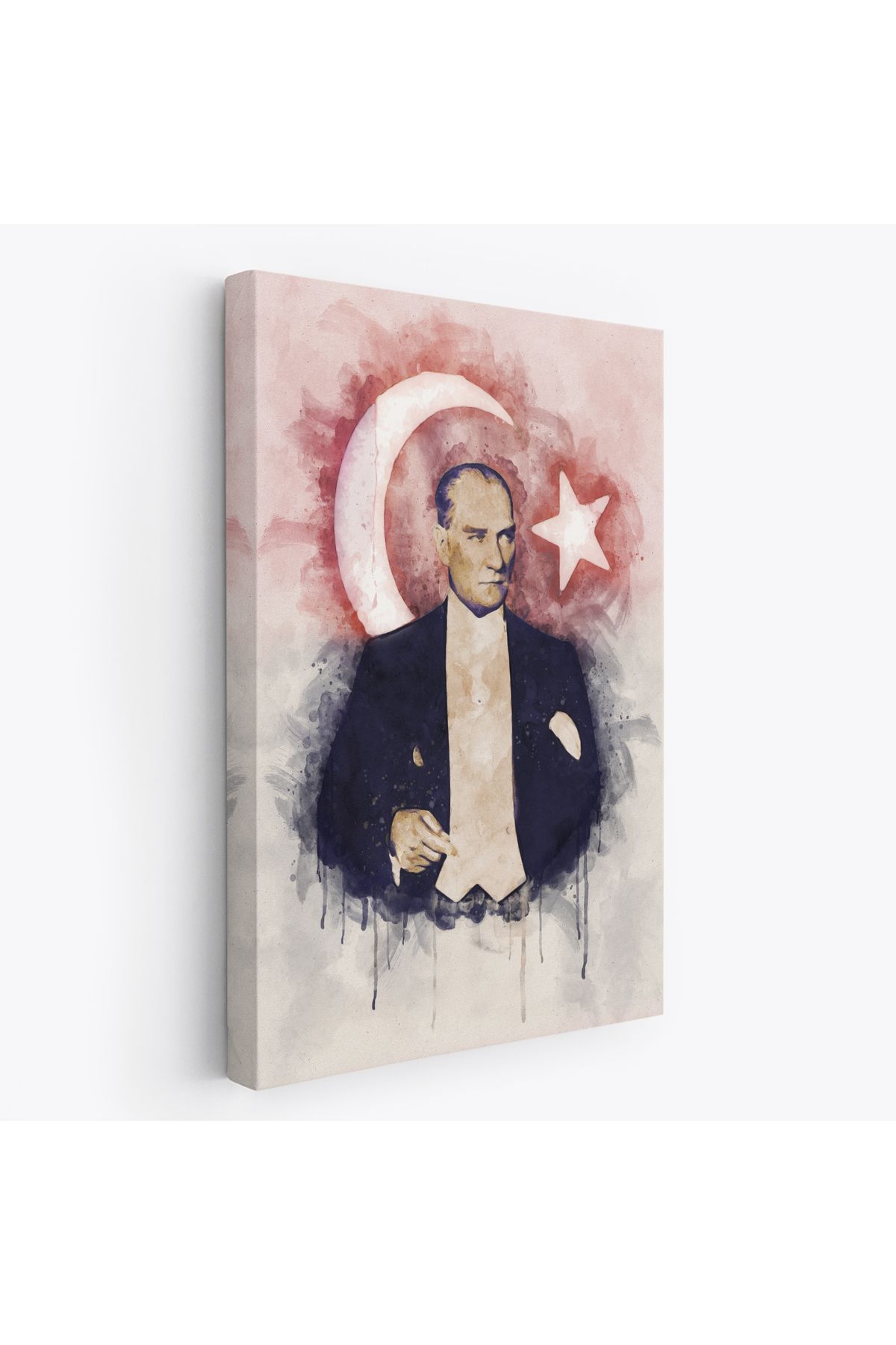 Yarımada Bahçe YB Mustafa Kemal Atatürk ve Türk Bayrağı Suluboya Görünümlü Dekoratif Kanvas Tablo-CY-76