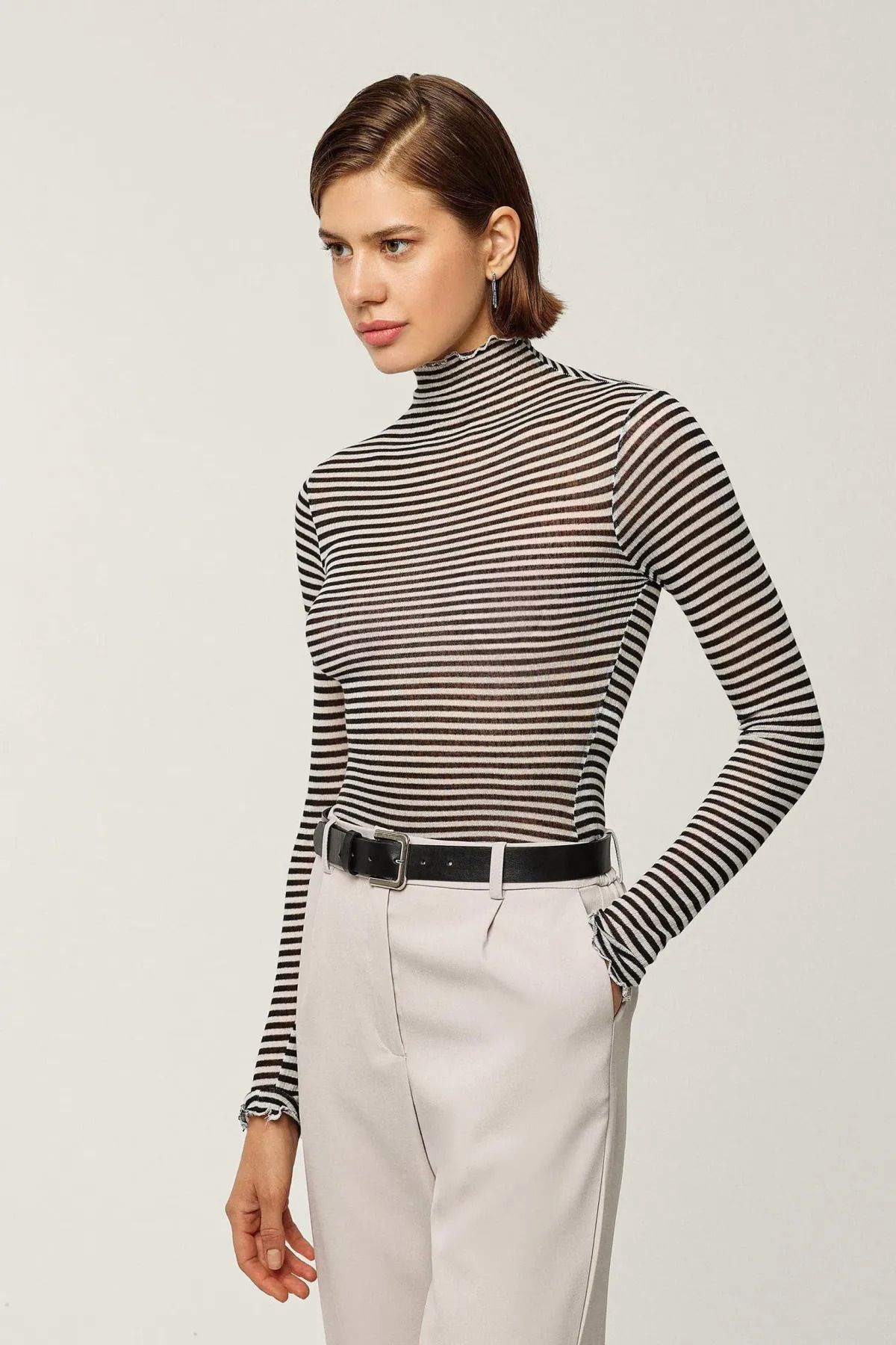 Hiccup-Half Turtleneck Striped Top 1