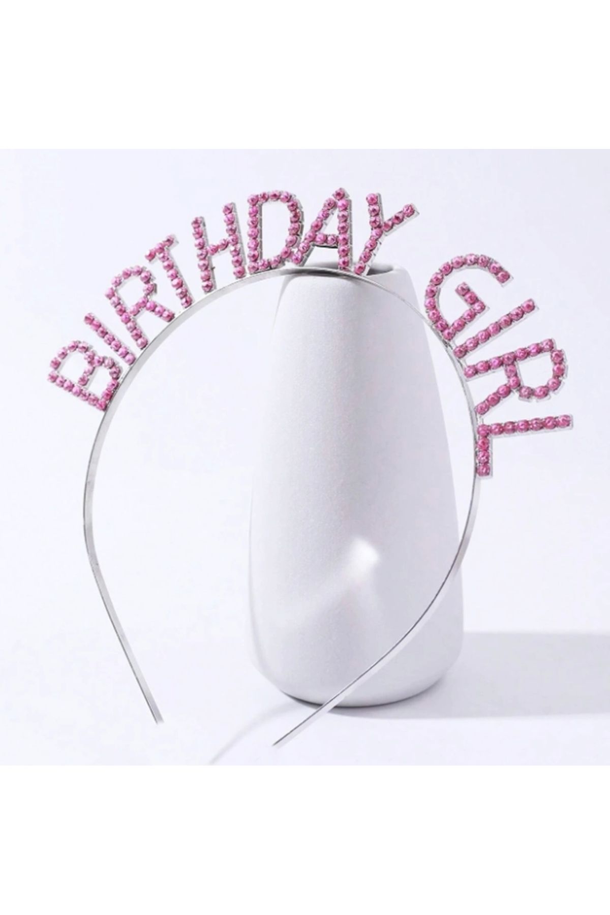 SYNOPE Çocuk Pembe Renk Kristal Taşlı Parlak Birthday Girl Yazılı Taç 16x17 cm