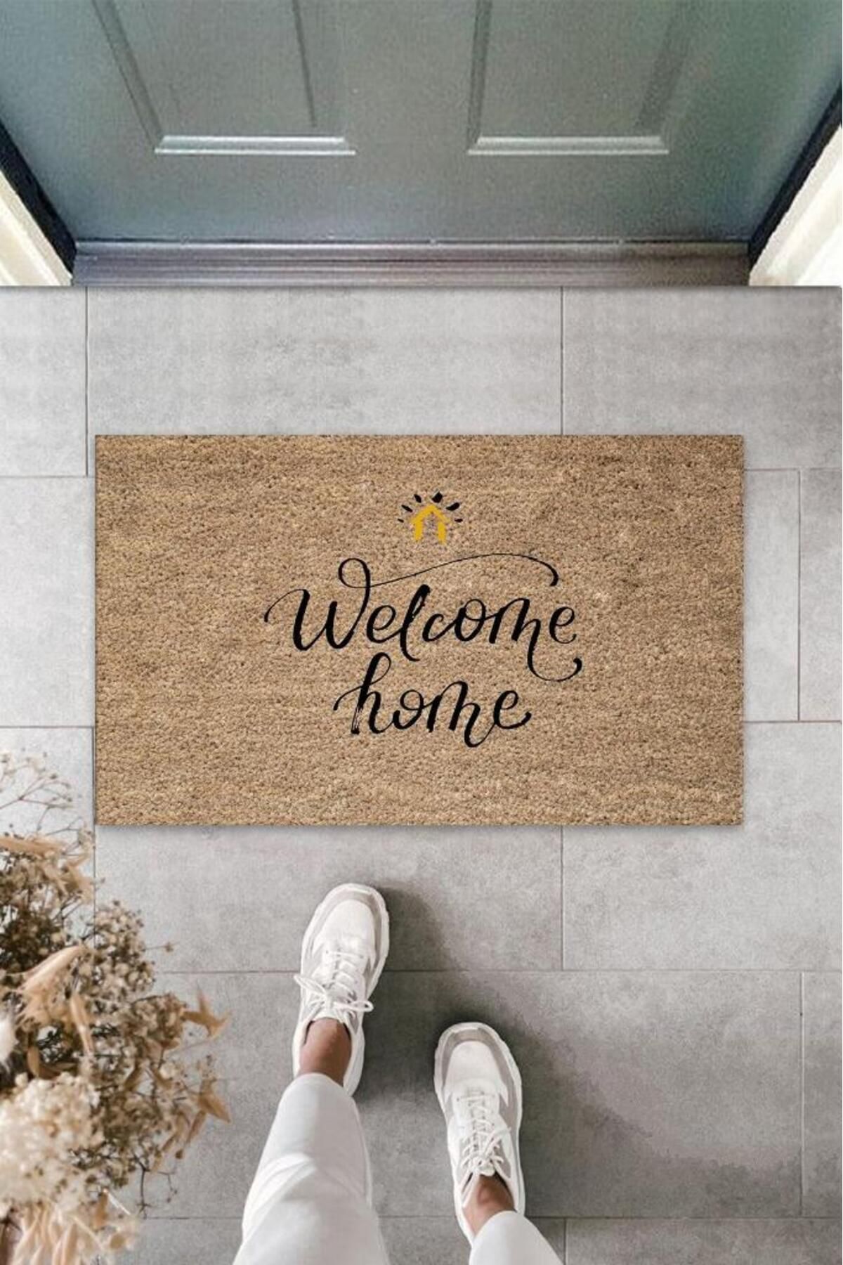 Home Bej Kapı Önü Paspası Welcome Home Desen  K-3294