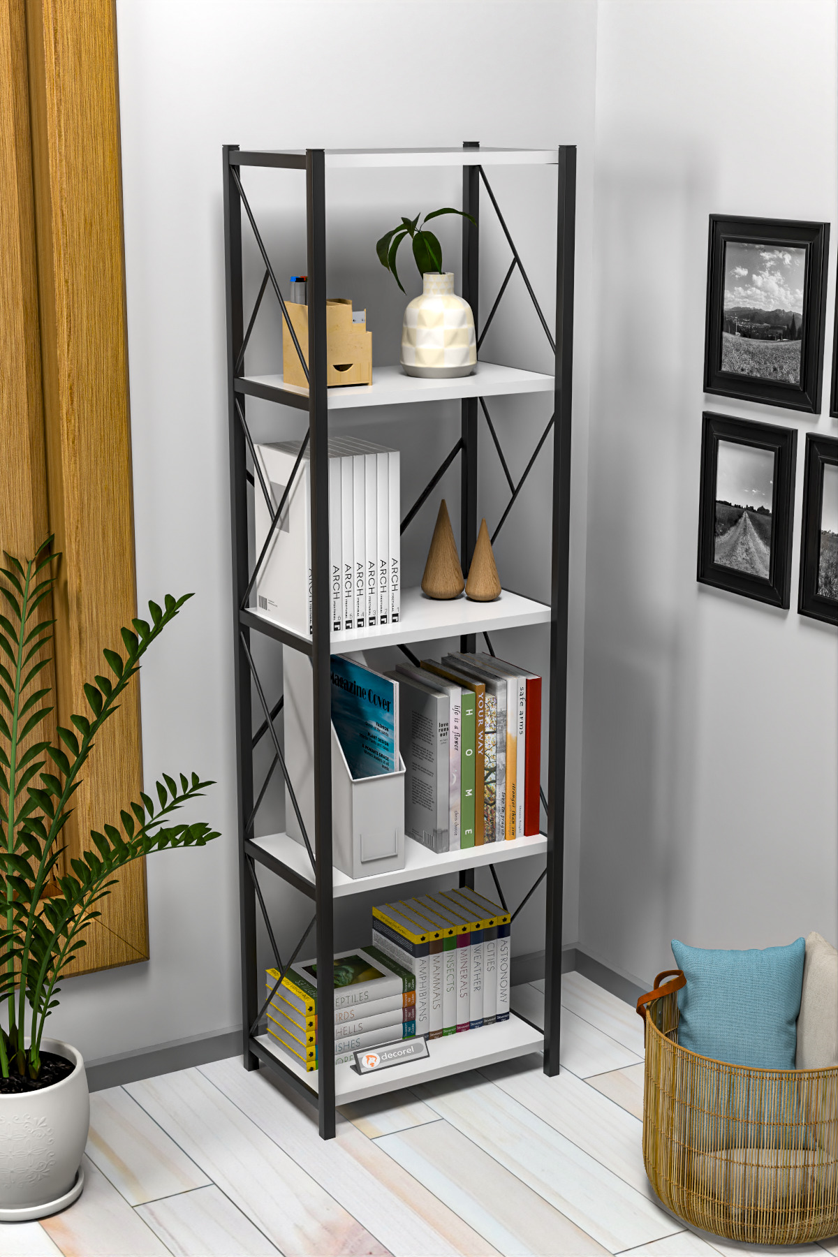 Felixx Metal Single Bookcase 5 Shelves Multi-Purpose File Book Rack Office Living Room Shelf