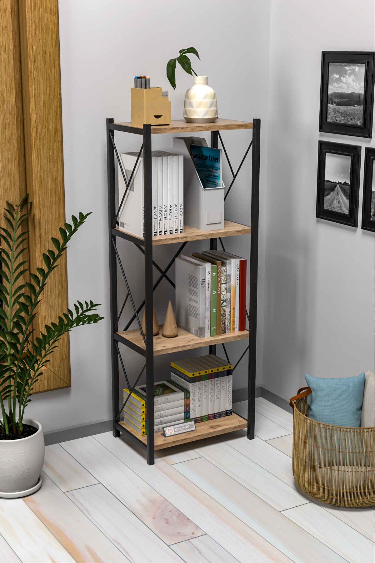 Norra Metal Single Bookcase 4 Shelves Multi-Purpose File Book Rack Office Living Room Shelf
