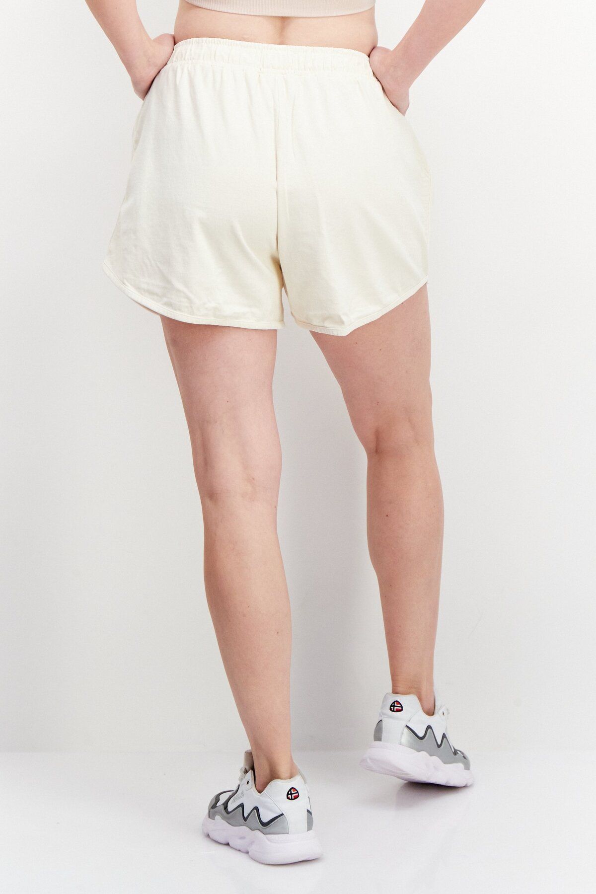 Stussy-Women Sportswear Fit Embroidered Logo Rugby Shorts, Beige 4