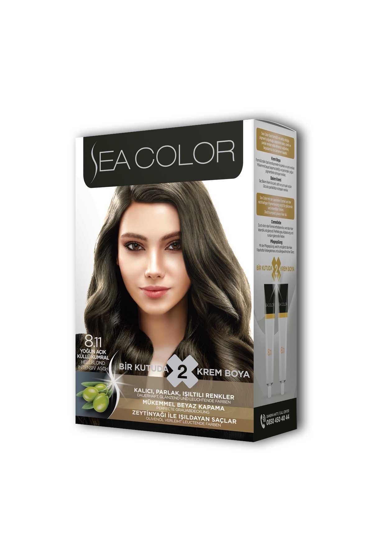 Sea Color 2 Tüp Krem Saç Boyası Seti Yoğun Açık Küllü Kumral No:8.11