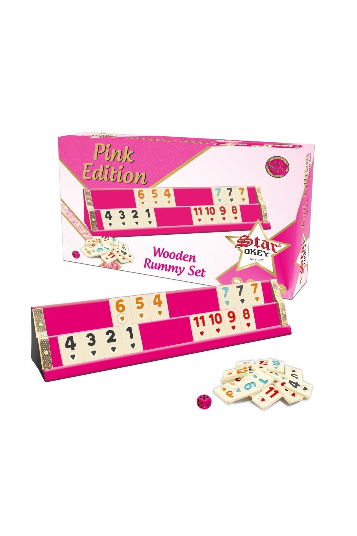 AnkaShop Lüx Pembe Renk Istaka Okey Takımı Seti Ahşap Pink Edition Wooden Rummy Set Elit Model Melamın Taşlı