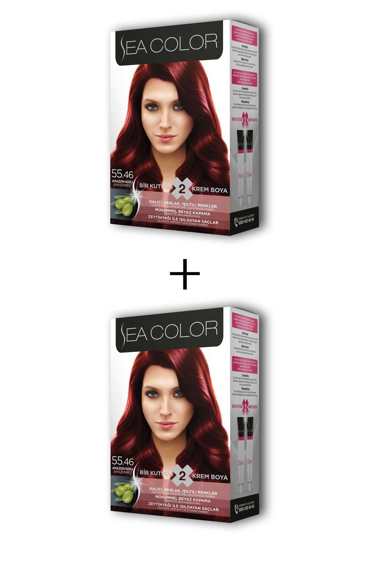Sea Color 2X2 Tüp Krem Saç Boyası Seti Amazon Kızılı No:55.46