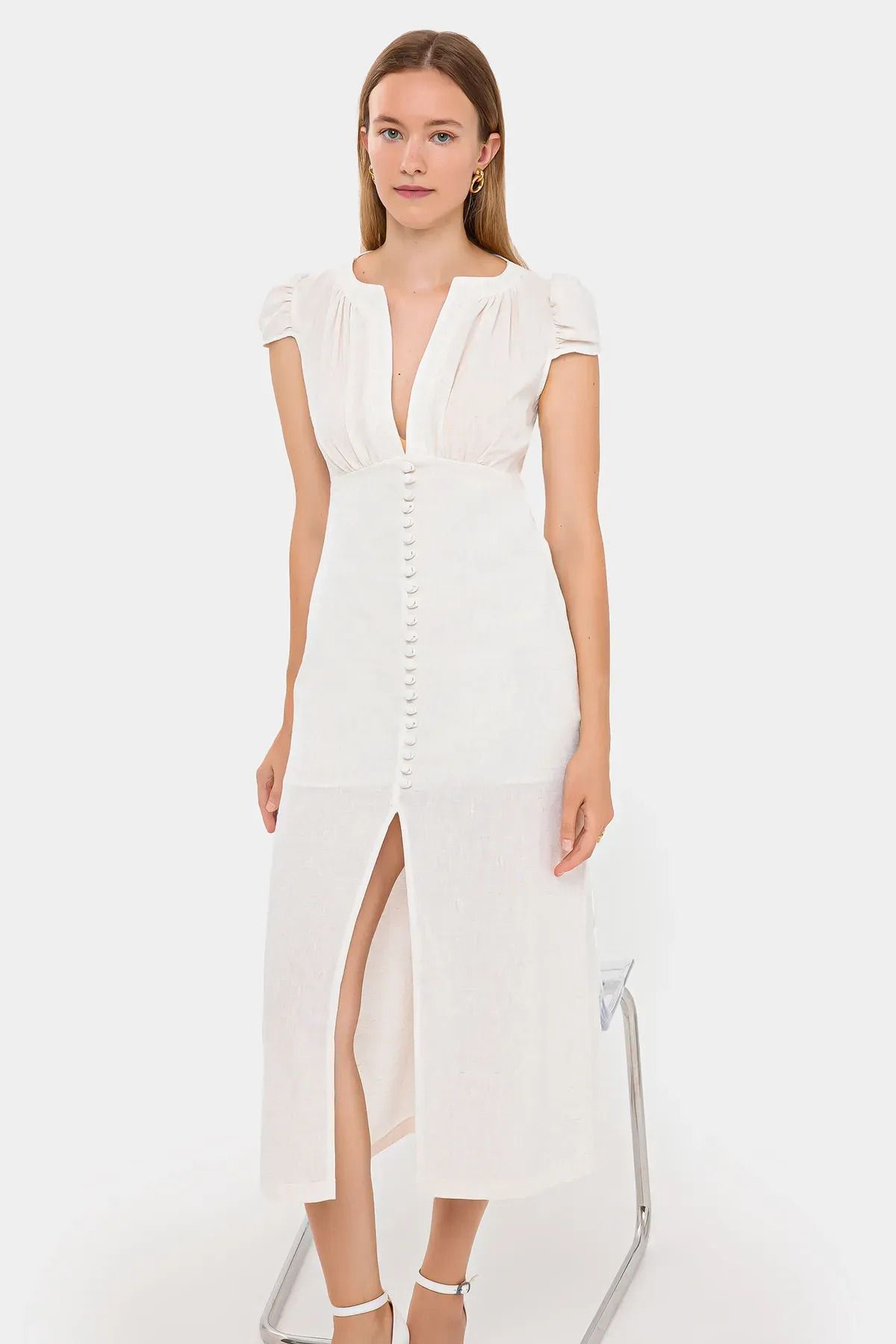 Hiccup-Cap Sleeve Midi Dress - Buttoned 2