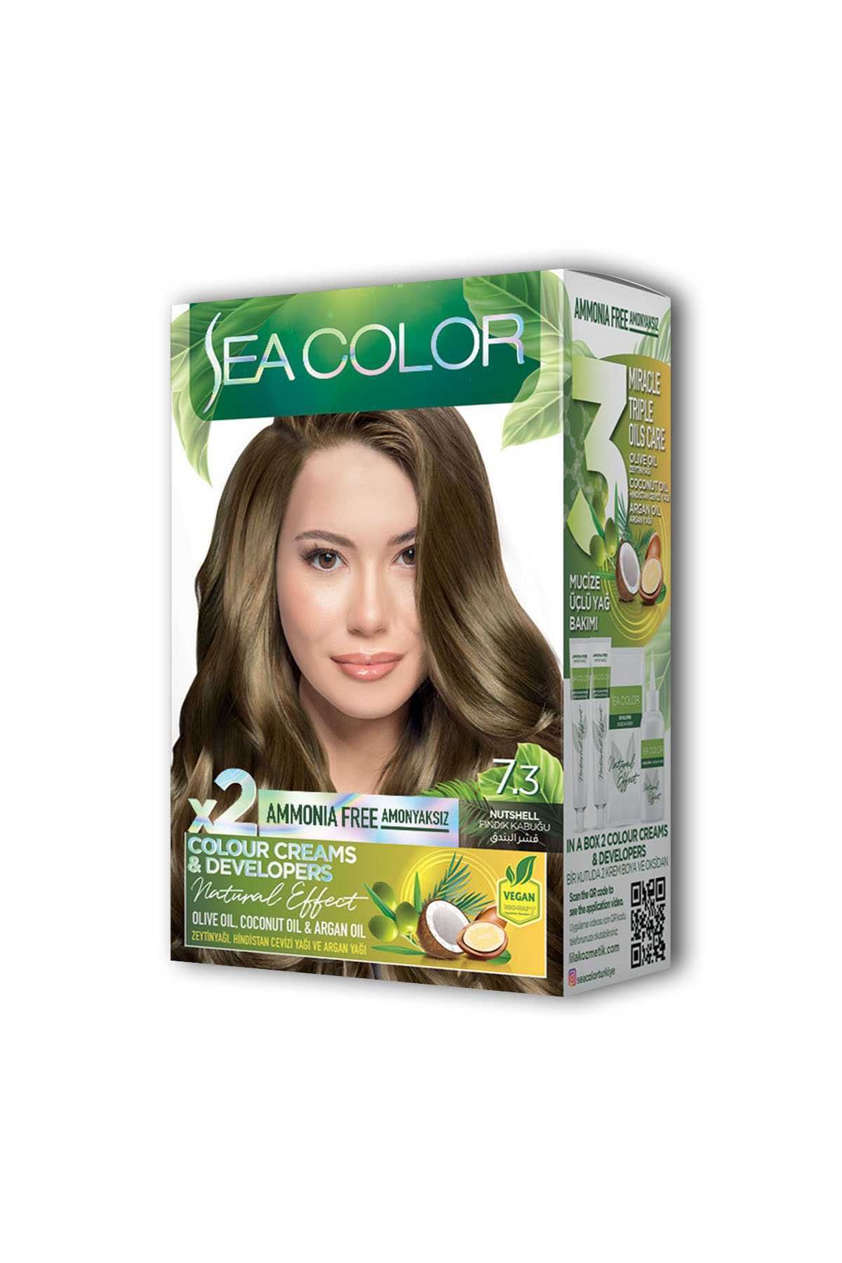 Sea Color 2 Tüp Krem Saç Boyası Seti Fındık Kabuğu No:7.3