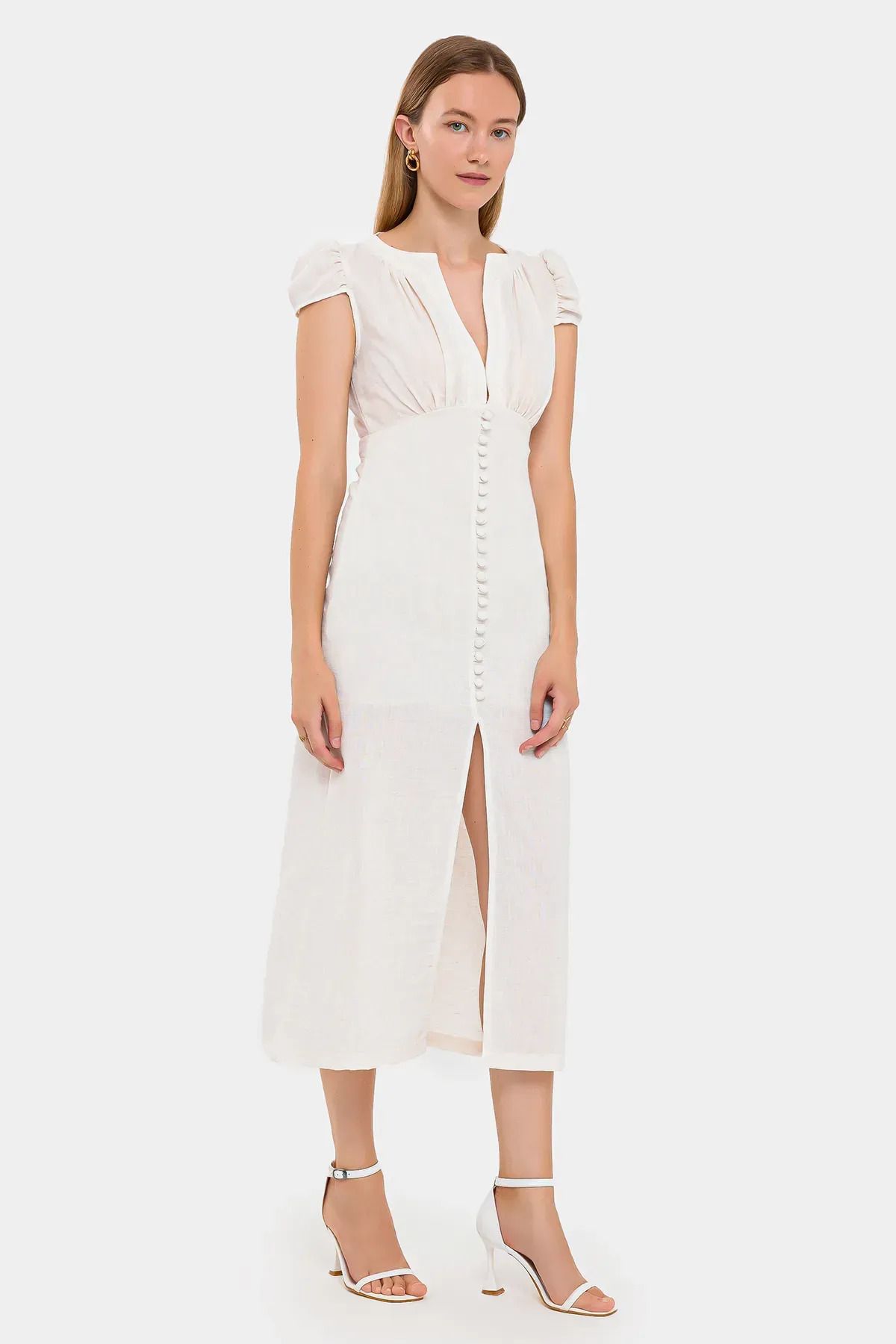 Hiccup-Cap Sleeve Midi Dress - Buttoned 3
