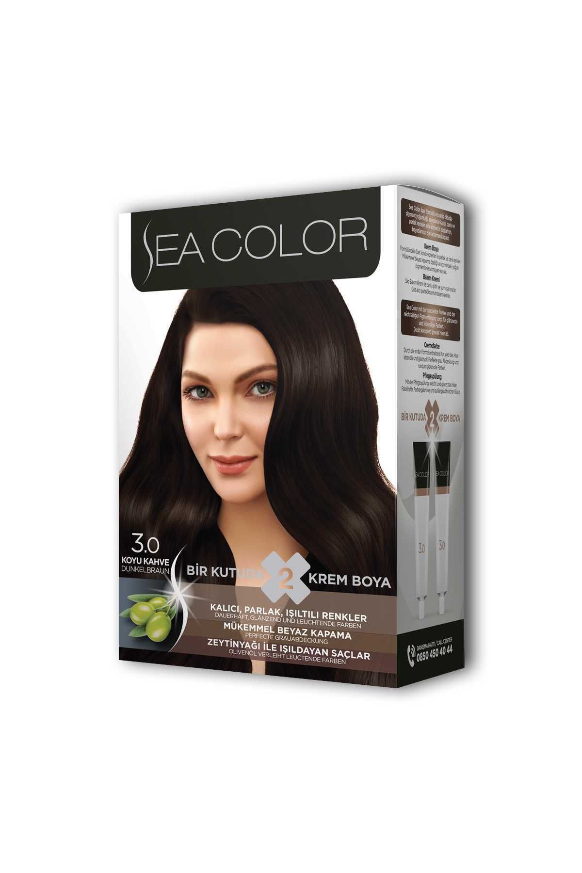 Sea Color 2 Tüp Krem Saç Boyası Seti Koyu Kahve No:3.0