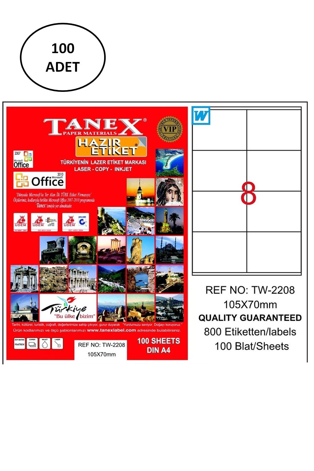 Kapamarka Tanex Tw-2208 Lazer Etiket 105X70 Mm 100 Lü