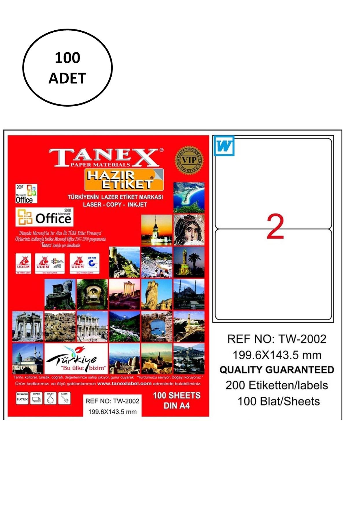 Kapamarka Tanex Tw-2002 Lazer Etiket 199X143 Mm 100 Adet