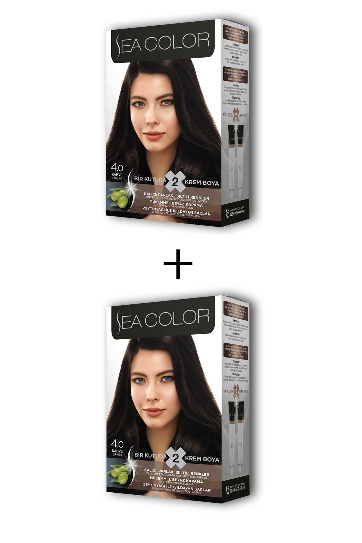 Sea Color 2X2 Tüp Krem Saç Boyası Seti Kahve No:4.0