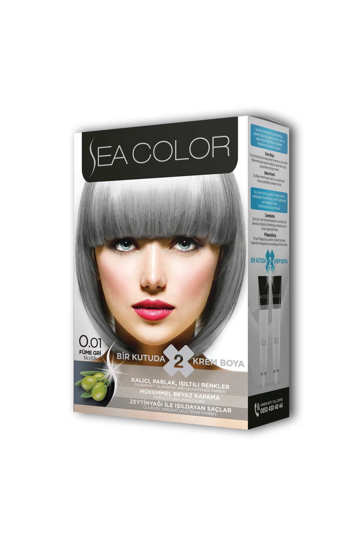 Sea Color 2 Tüp Krem Saç Boyası Seti Füme Gri No:0.01