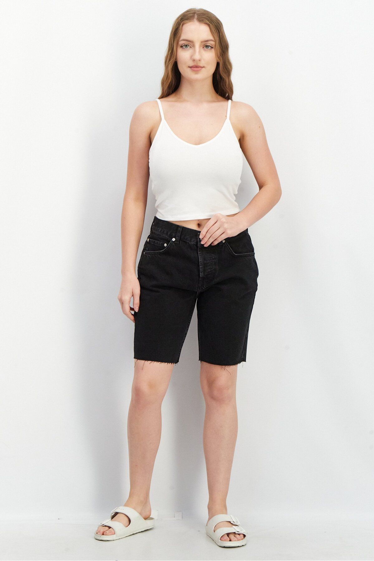 Asos Design-Women Petite Wash Denim Shorts, Black 3