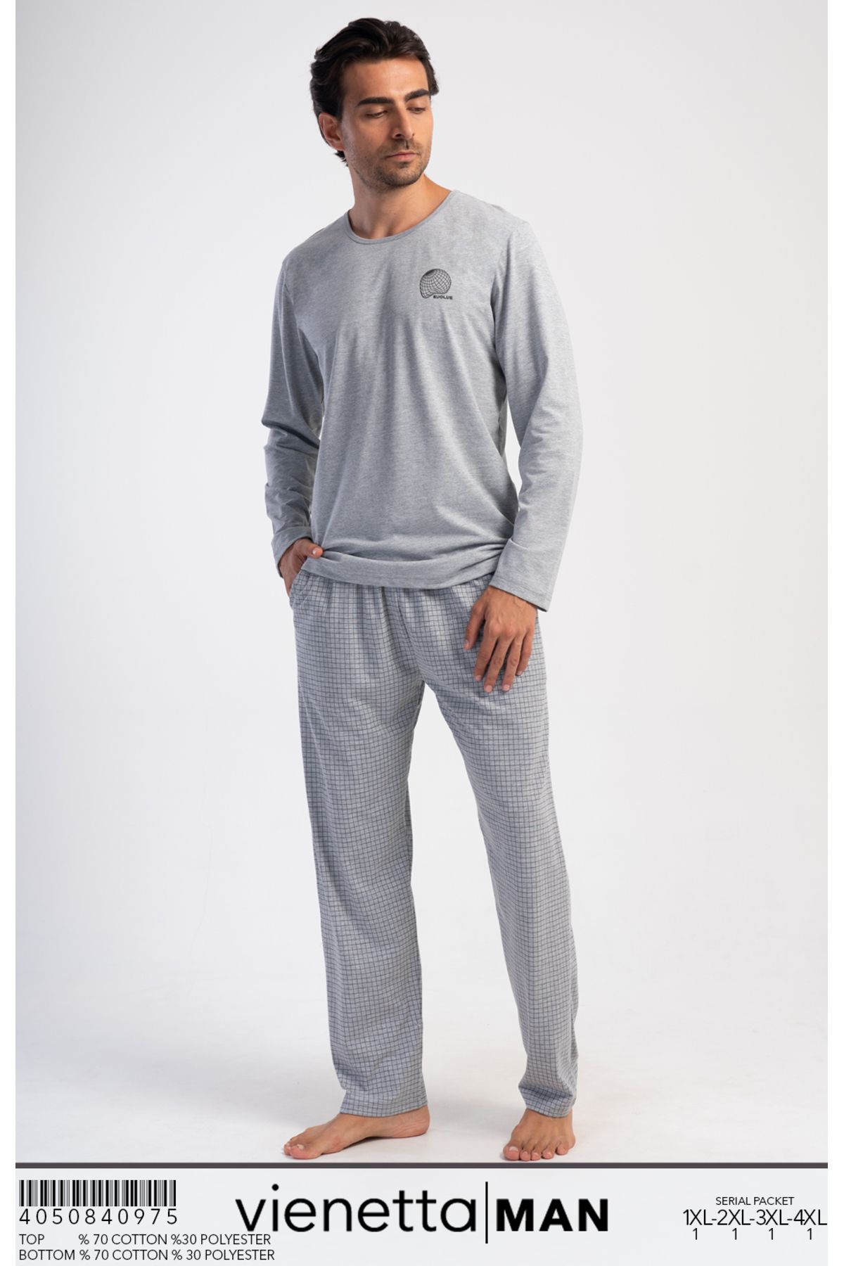 ELİS-Long Sleeve Gray King Size Men's Pajama Set 5