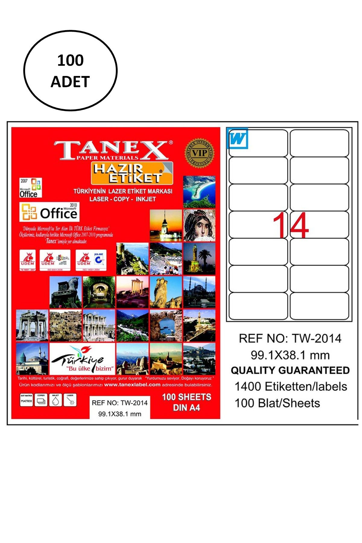 Kapamarka Tanex Tw-2014 Lazer Etiket 99X38 Mm 100 Adet