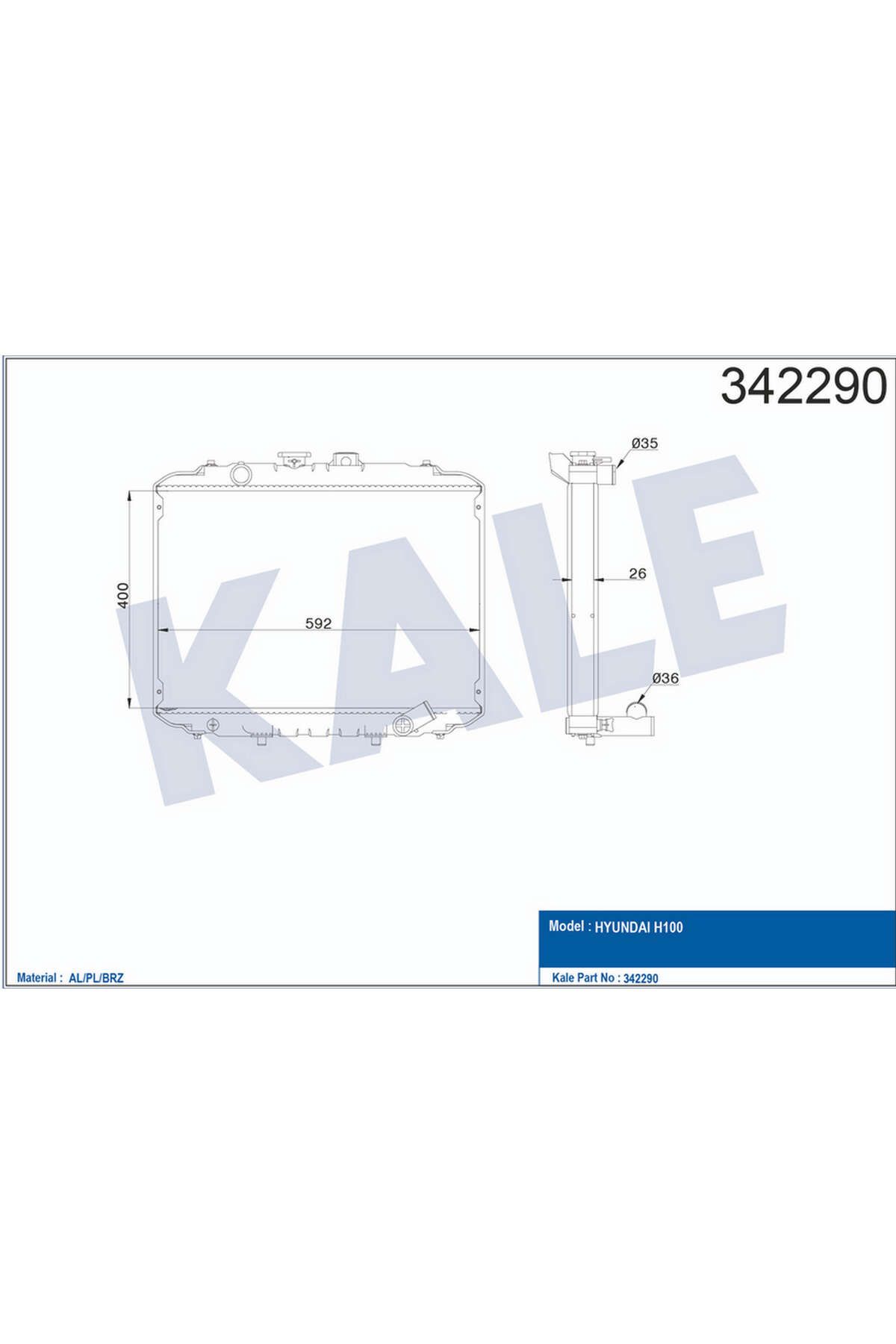 KALE RADYATÖR HYUNDAI HYUNDAI HYUNDAI H100 BOX-BUS-L300 BOX-BUS AL-PL-BRZ 540133