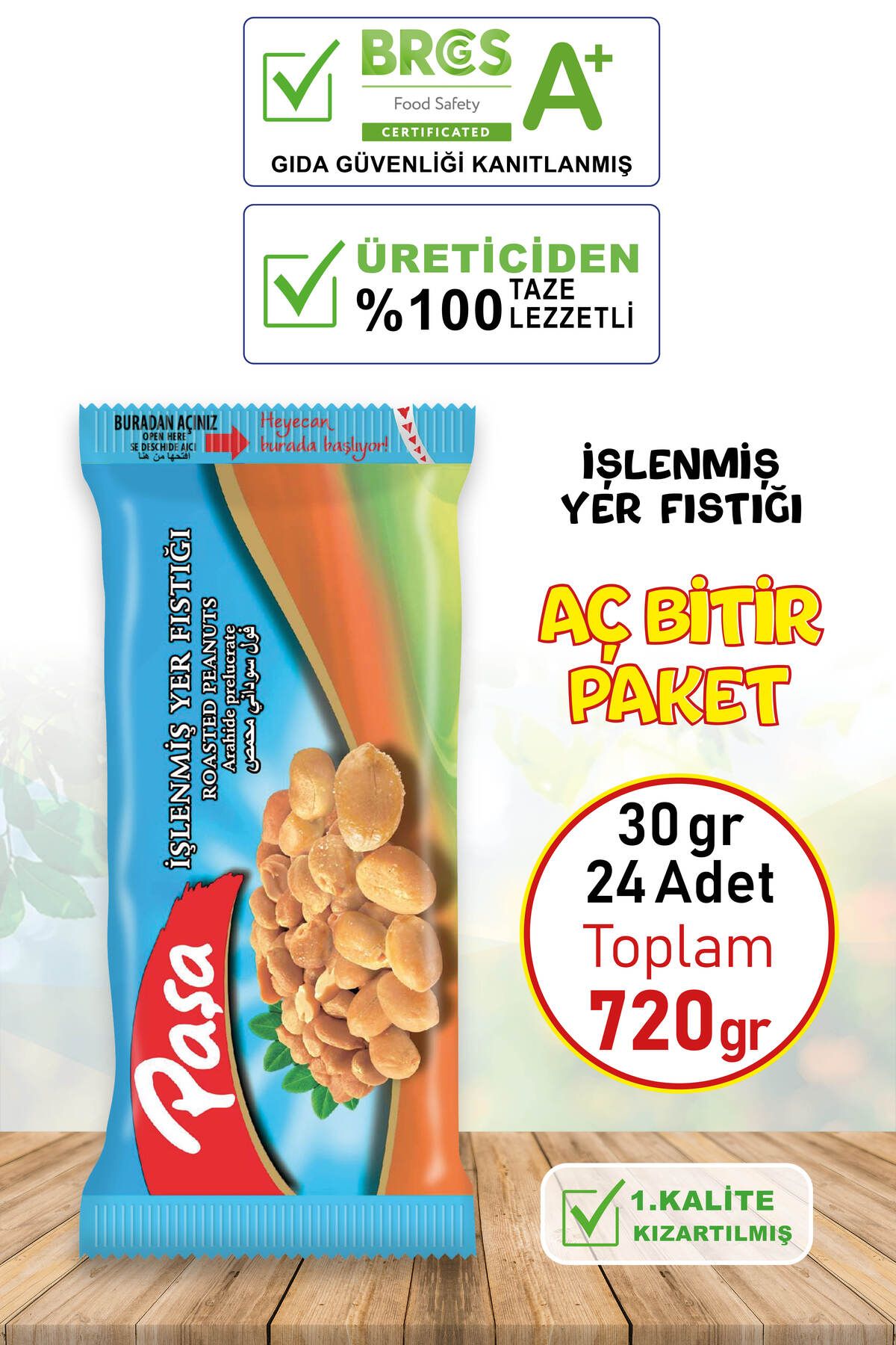 Paşa Kuruyemiş Paşa Işlenmiş Yer Fıstığı 30 gr X 24 Adet (TOPLAM 720 GR)