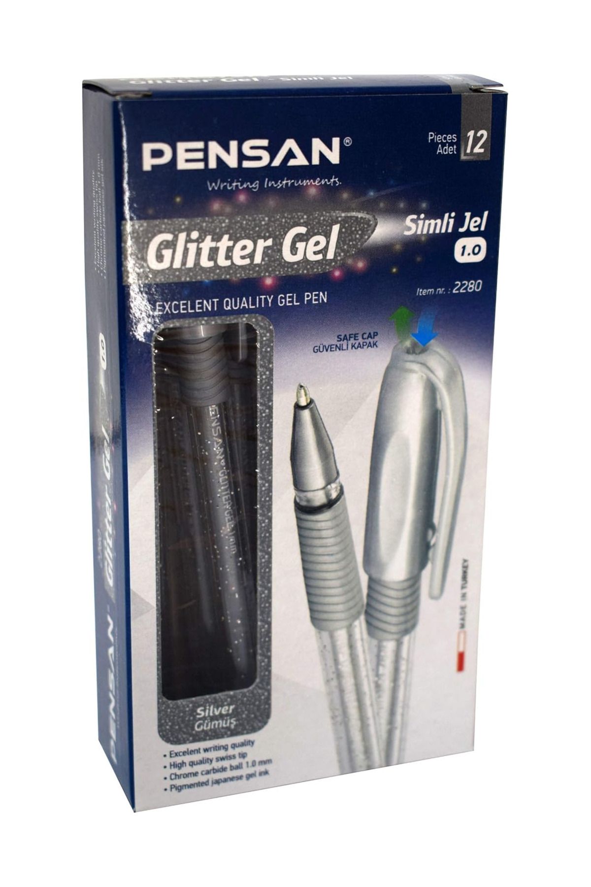 Kareem Pensan Glitter Simli Jel Kalem 1 Mm Gümüş 12'li