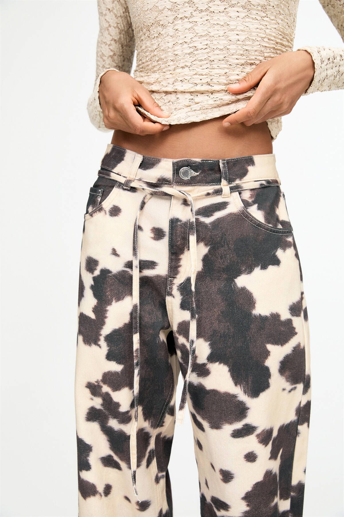 Pull & Bear-Baggy Pants with Cow Print 4