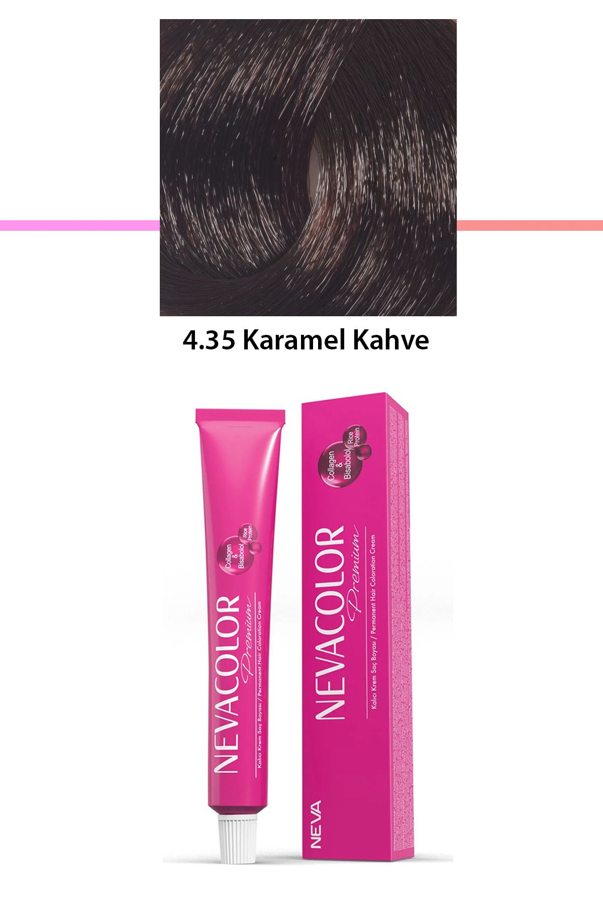 Neva Color Premium 4.35 Karamel Kahve - Kalıcı Krem Saç Boyası 50 g Tüp