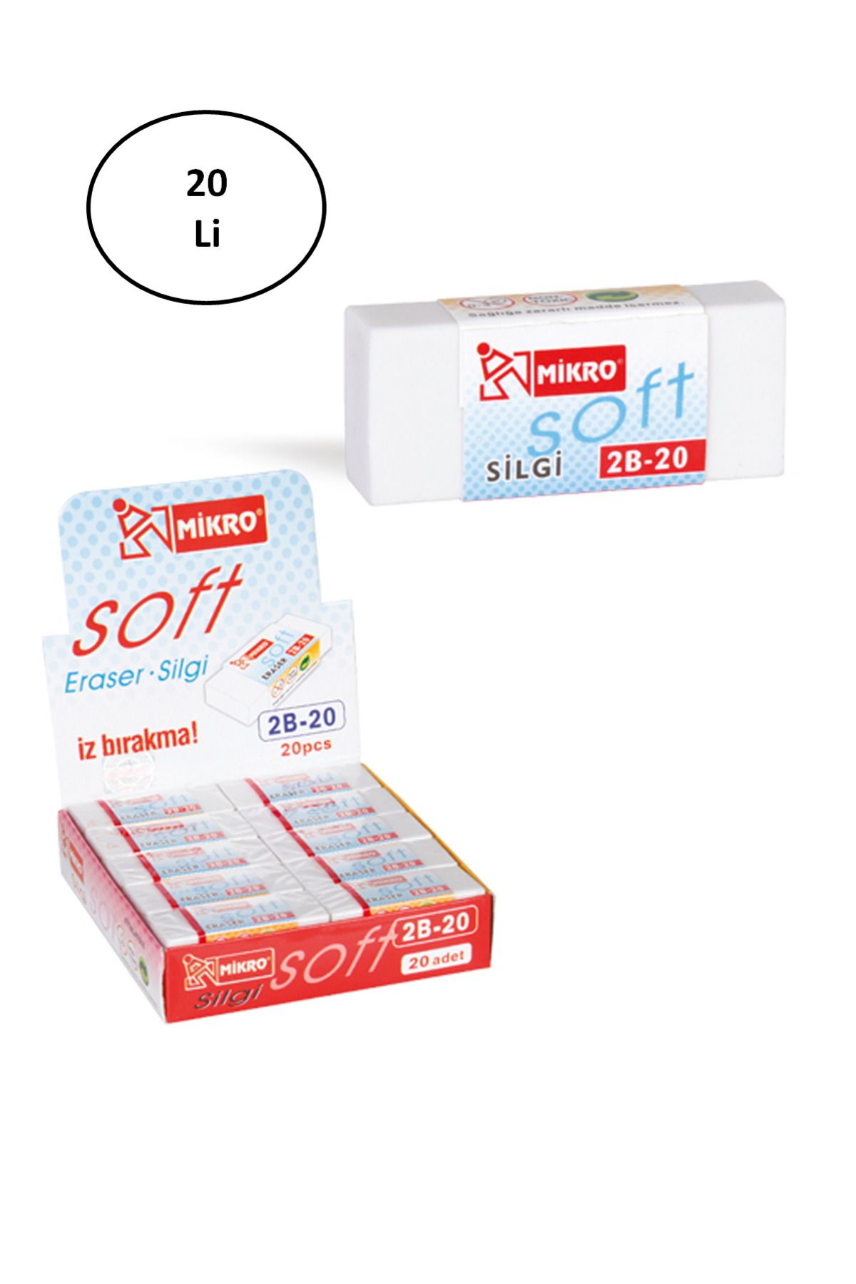 Angoravi Mikro 2b-20 Beyaz Nano Silgi 20'li