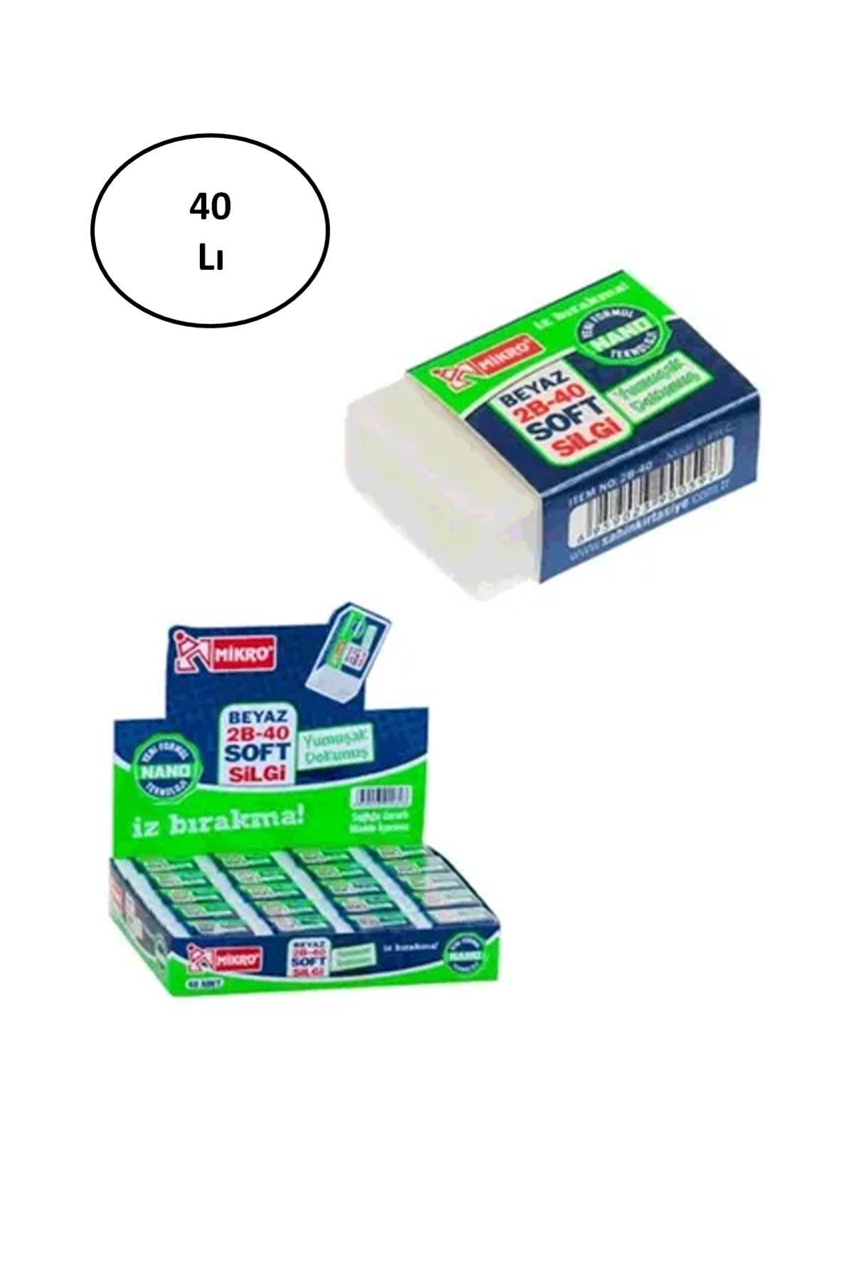 Angoravi Mikro N2B40 Beyaz Soft Nano Silgi 40'lı