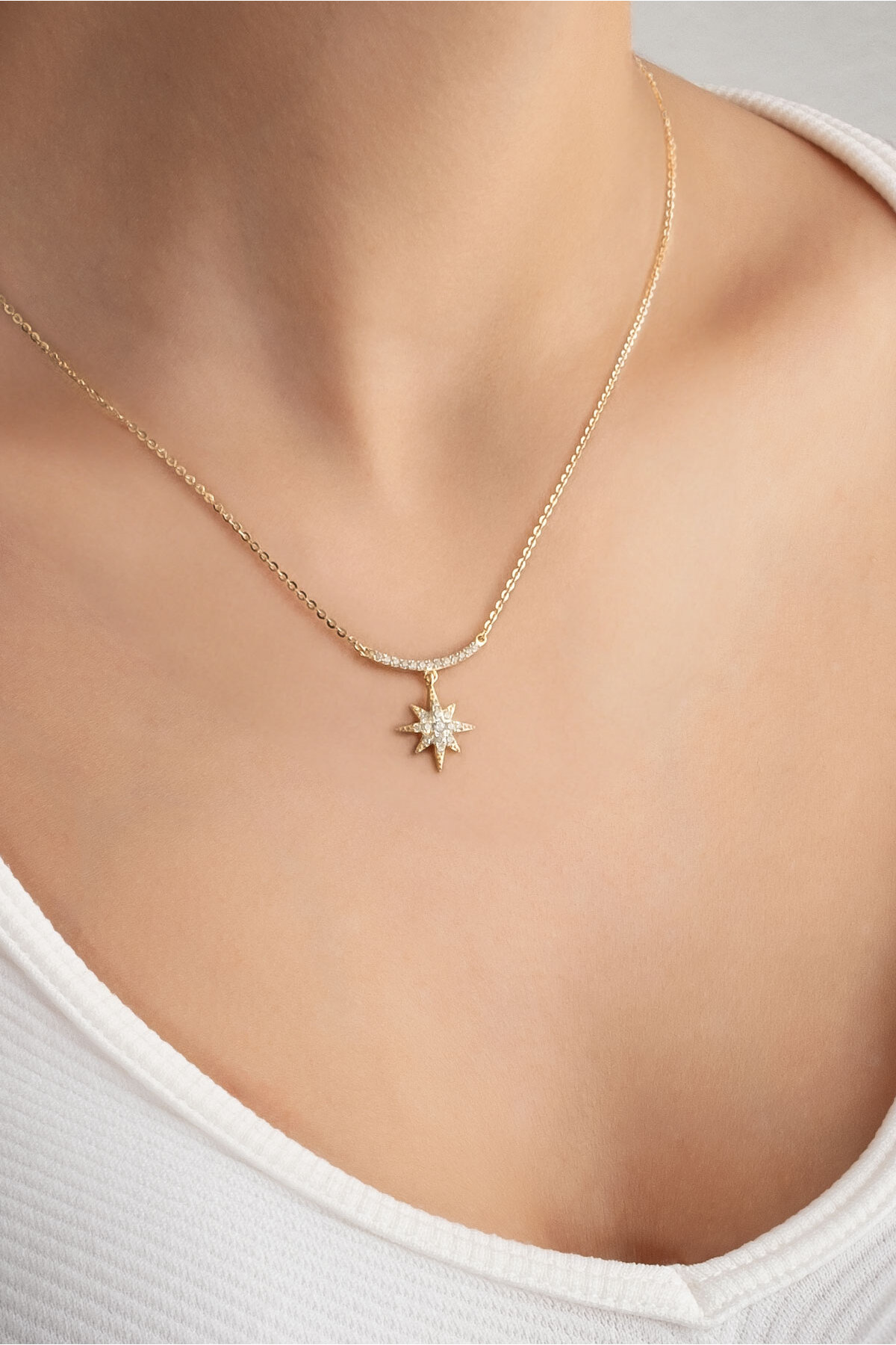 So CHIC... Uğurlu Yıldız 18 Ayar Sarı Altın Kaplama 45 Cm Gümüş Minimal Kolye görsel 3