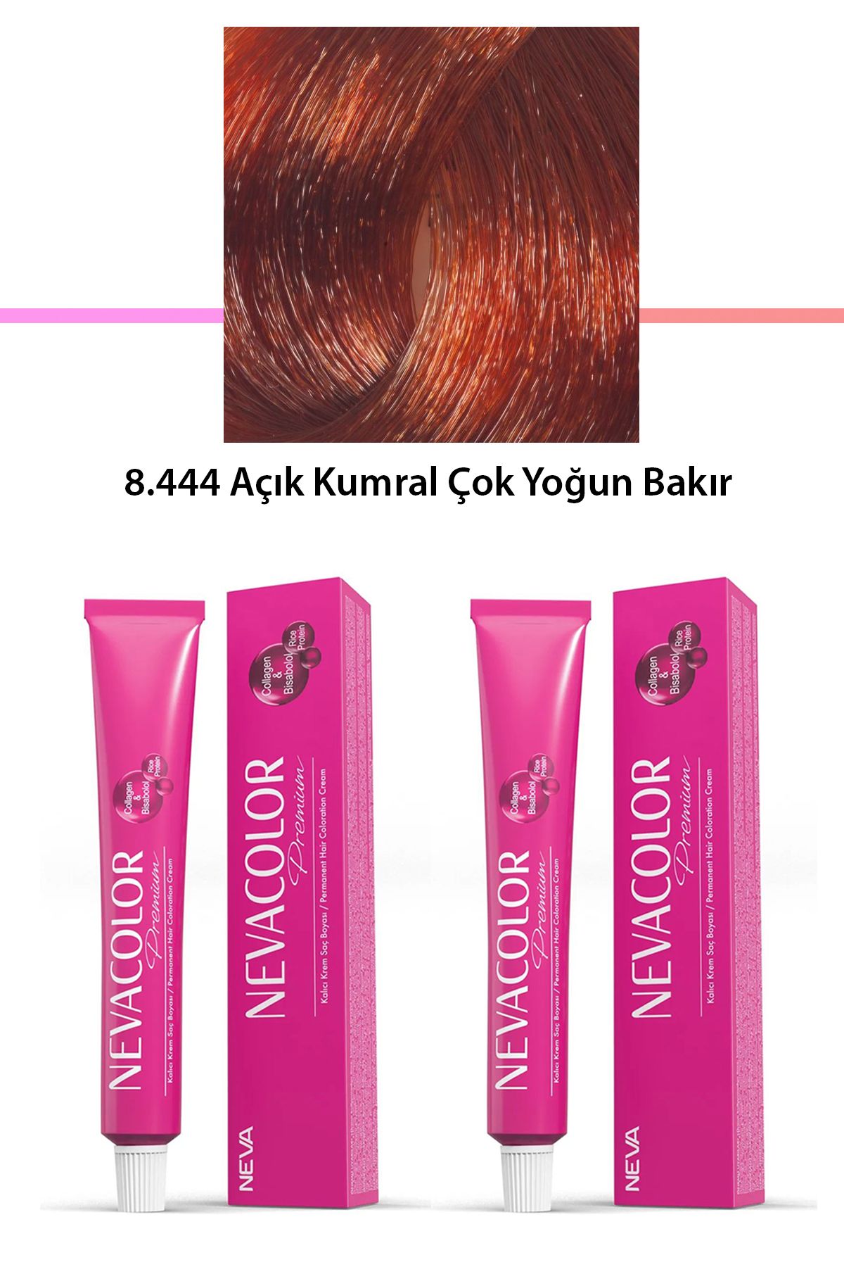 Neva Color 2 li Set Premium 8.444 Açık Kumral Çok Yoğun Bakır - Kalıcı Krem Saç Boyası 2 X 50 g Tüp