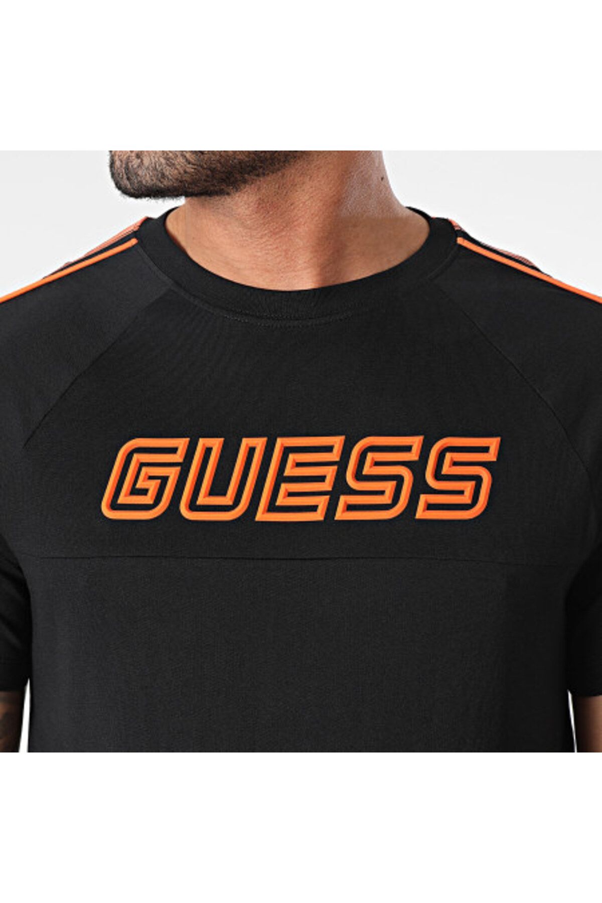 تی شرت مشکی مردانه پیراهن آرم جلو بژ سیاه Guess