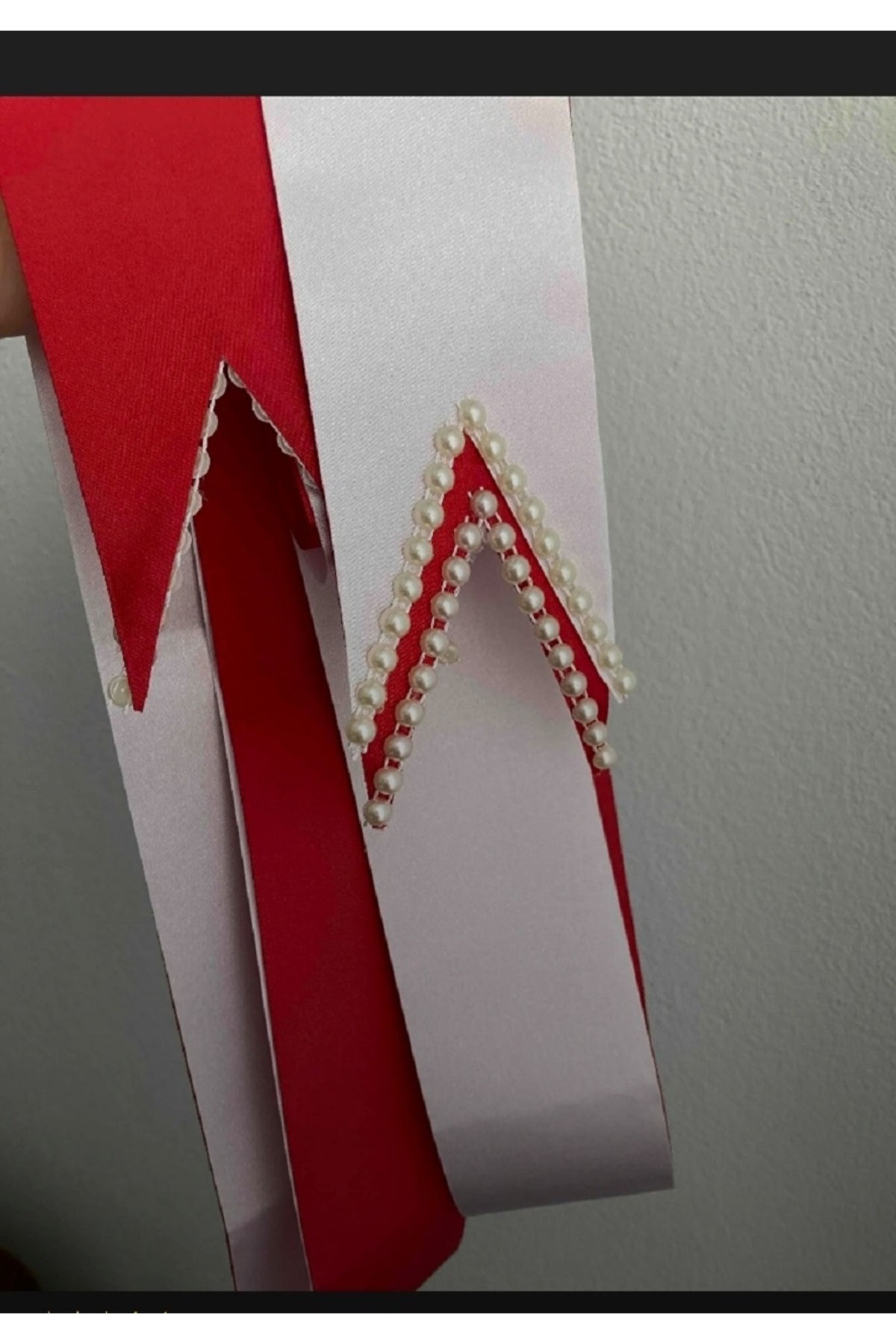 Red White Pearl Jewelry Ribbon Bride Groom Wedding Henna Night Width 6 cm Length 2 Meters – Ribbon
