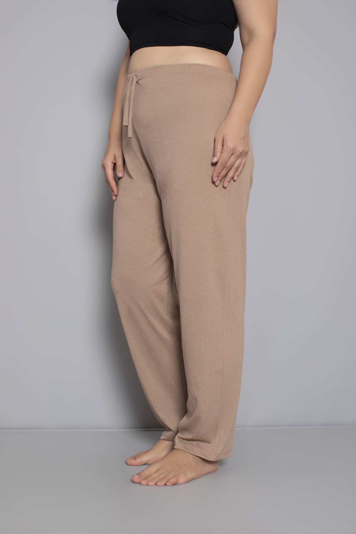 Orly More  Büyük Beden Kadın Pamuklu Beli Lastikli İnce Kumaş Cepsiz Pijama Altı - Görsel 5