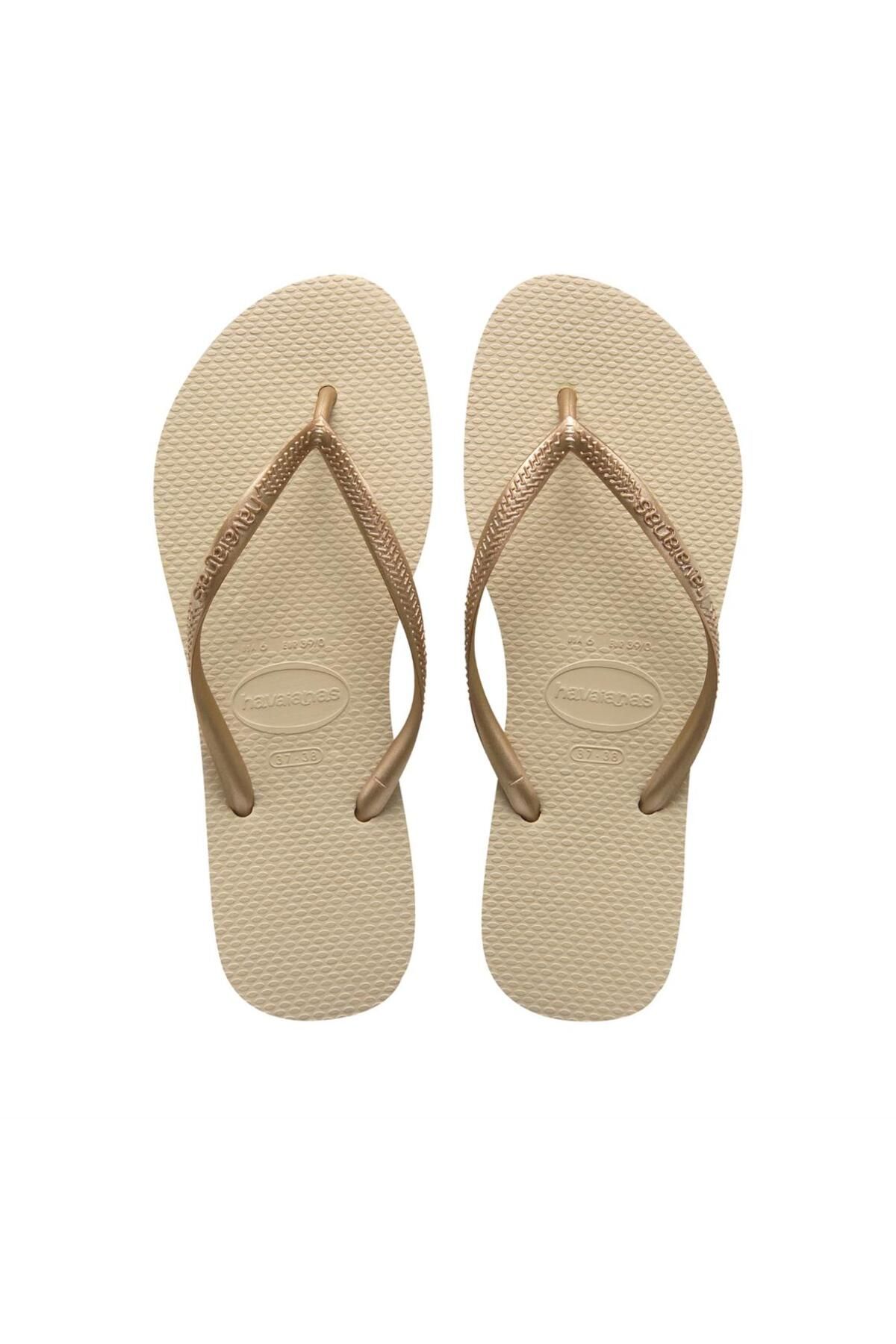 Havaianas-Papuci subțiri de culoare galben auriu 3