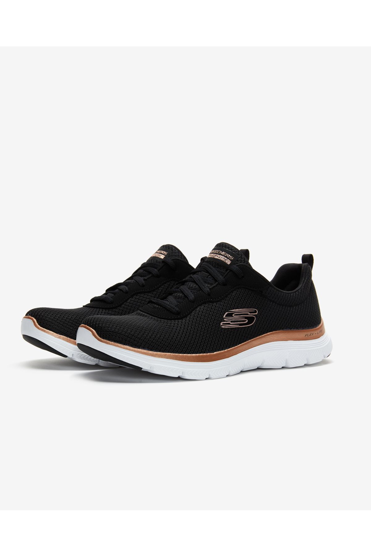کفش دو و تمرین مشکی زنانه FLEX 4.0 نمایش درخشان ورزشی سیاه BKRG Skechers