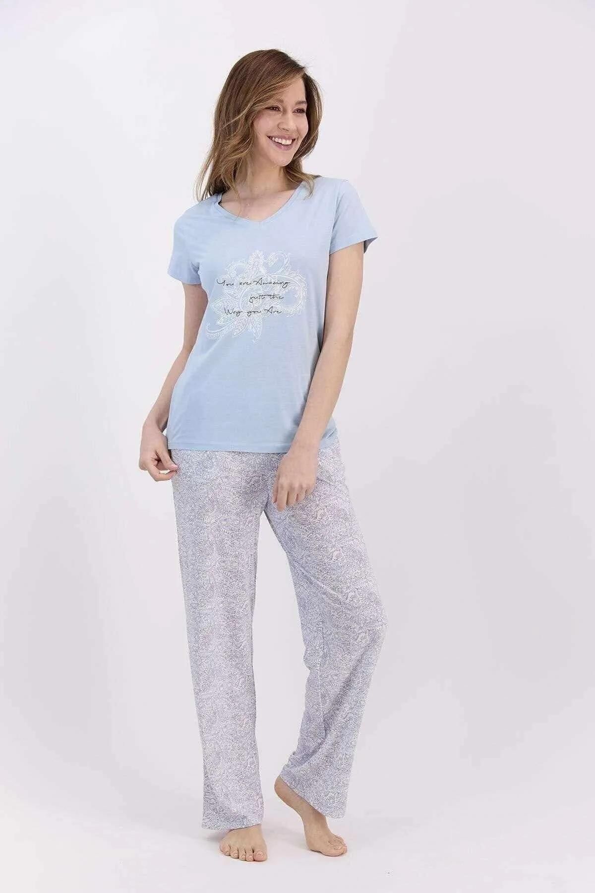 Arnetta-Set de pijamale de damă cu model etnic Ice Blue 1