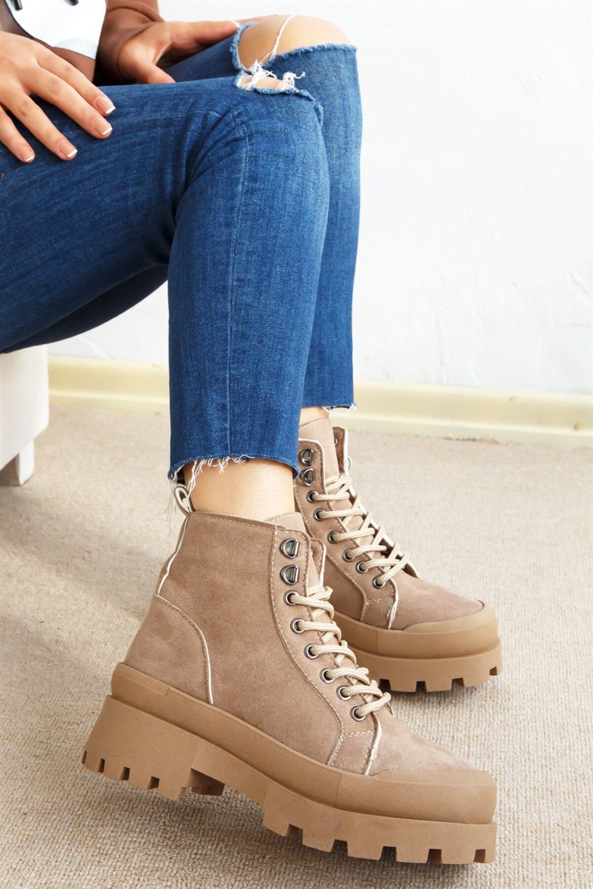 ShoeTek-Magnolia Γυναικείες Μπότες Lace-up Tan Suede 3