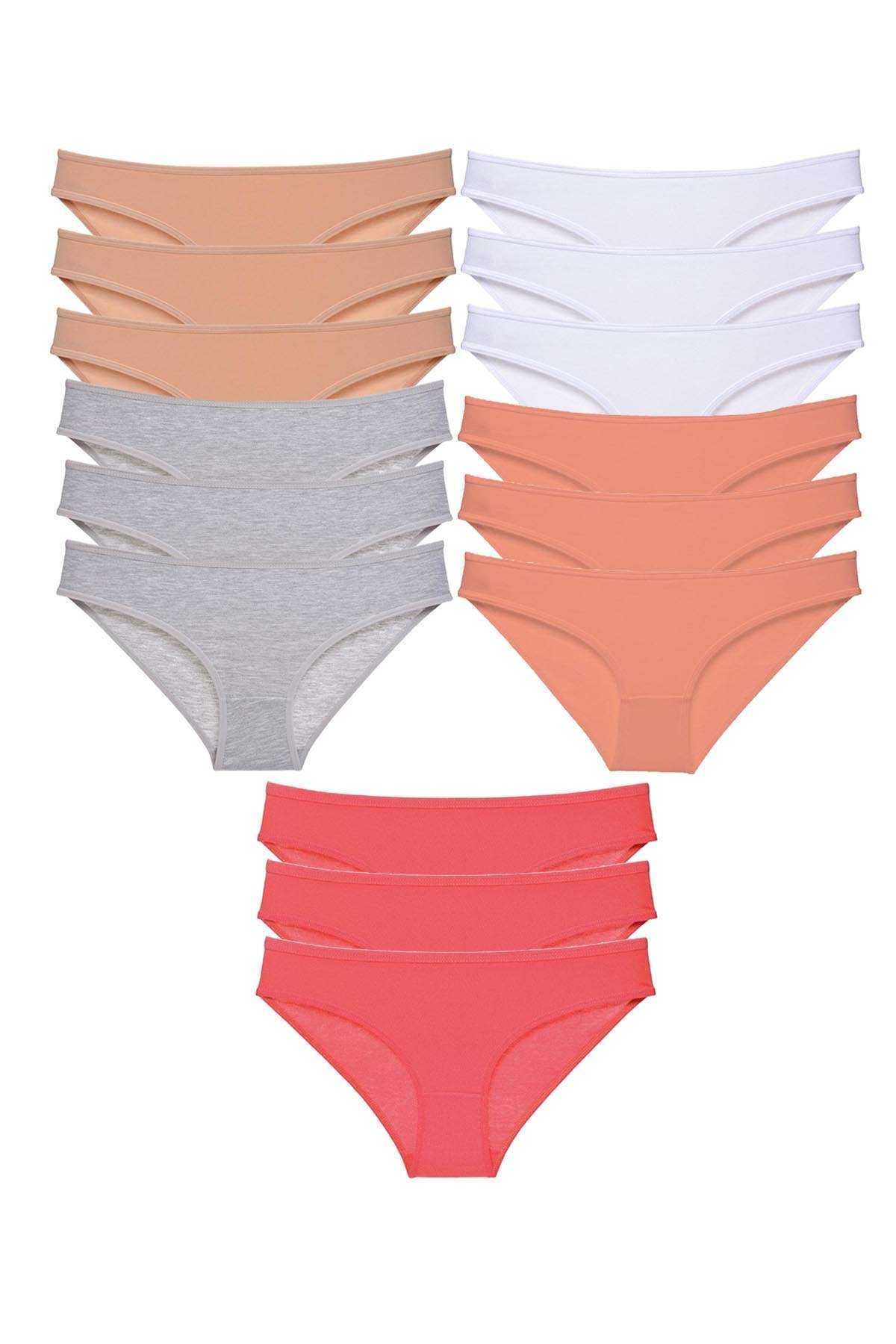 Angoravi 15 adet Süper Eko Set Likralı Kadın Slip Külot Ten Gri Beyaz Pudra Fuşya